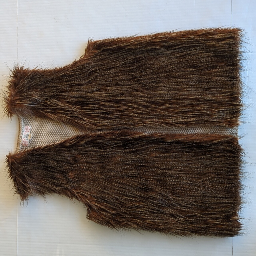 Pink Republic Faux Fur Open Front Fuzzy Sweater Vest LARGE Camel Tan Brown - Picture 7 of 16